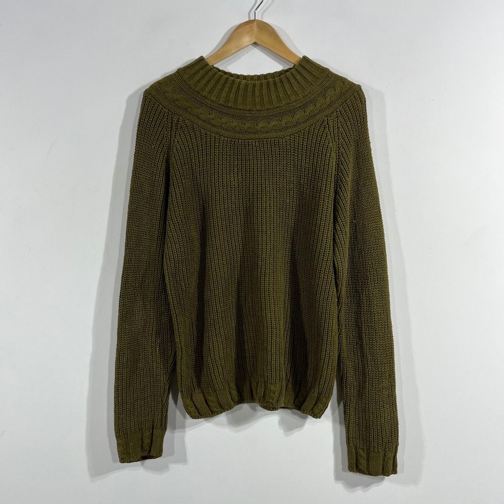 Cabin Creek VTG Granola Fisherman Olive Green Ramie Cotton Cable Knit Sweater M